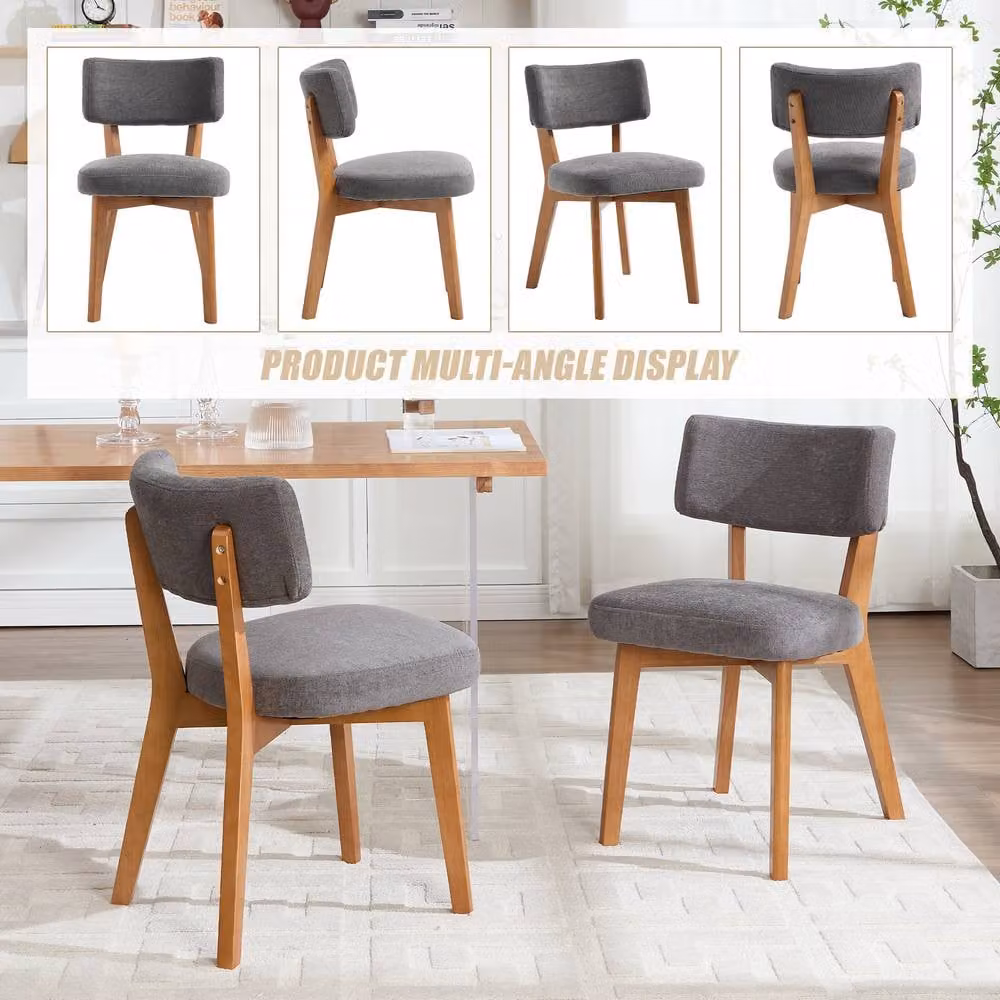 Matteo Mid-Century Modern Linen Upholstered Dining Chairs, Set of 2, Grey – 2