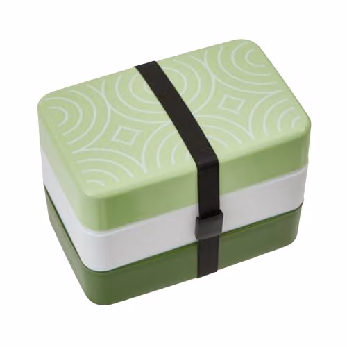 Premier Housewares Green and White Stackable Compact Bento Lunch Box with Cutlery and Compartments – 1