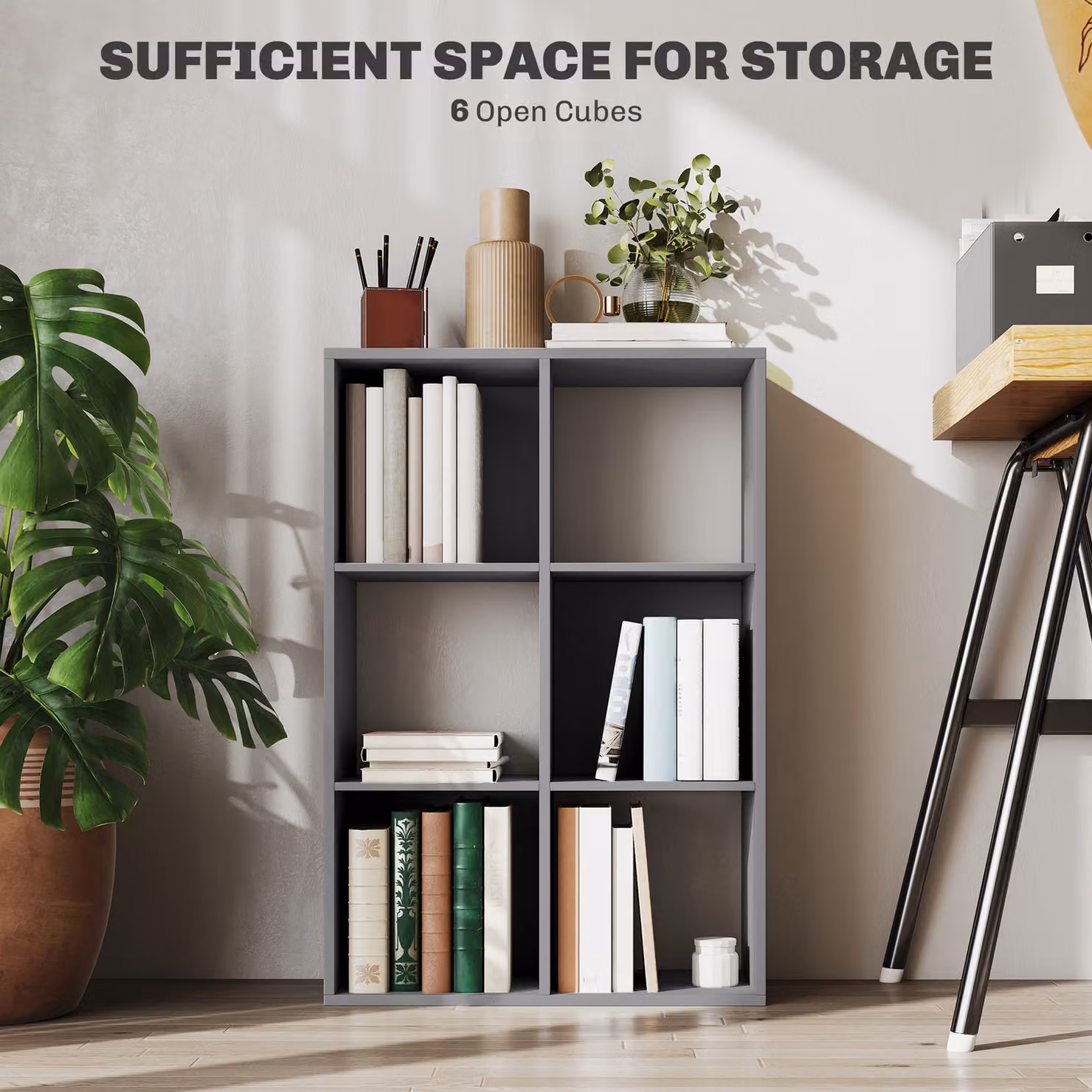 HOMCOM 6-Cube Modern Bookshelf in Light Grey – 4
