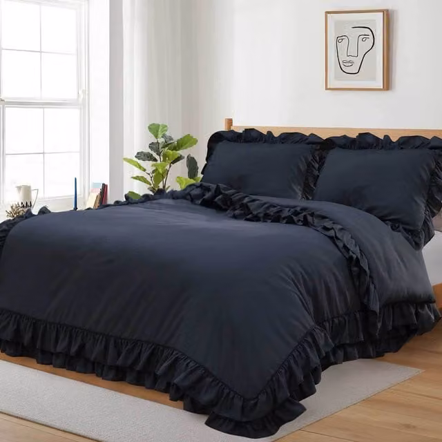 Cotton Passion Grey Shabby Chic Ruffled Borders Microfibre Duvet Cover Set, 200 x 200 cm