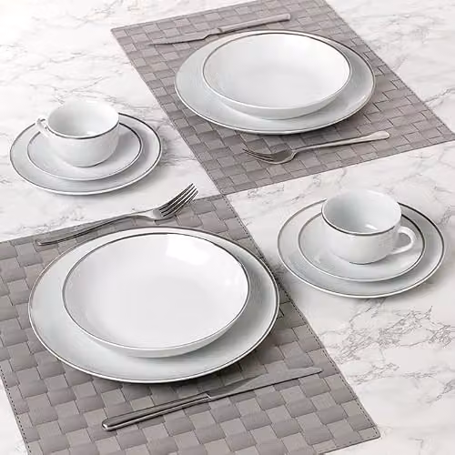 Waterside 30-Piece Silver and White Porcelain Dinner Set for 6 Adults – 2
