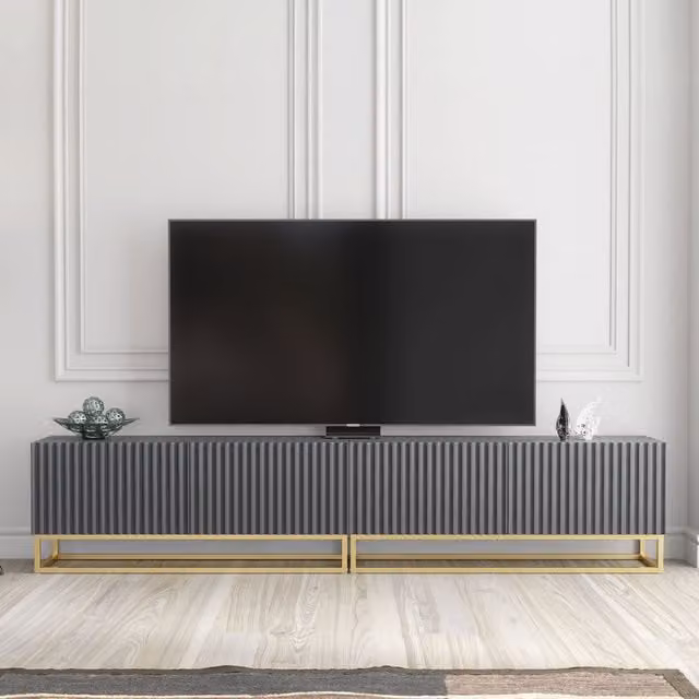 Creative Furniture Ripple Duo TV Unit in Grey and Gold, W: 200 cm, H: 45 cm, D: 35 cm