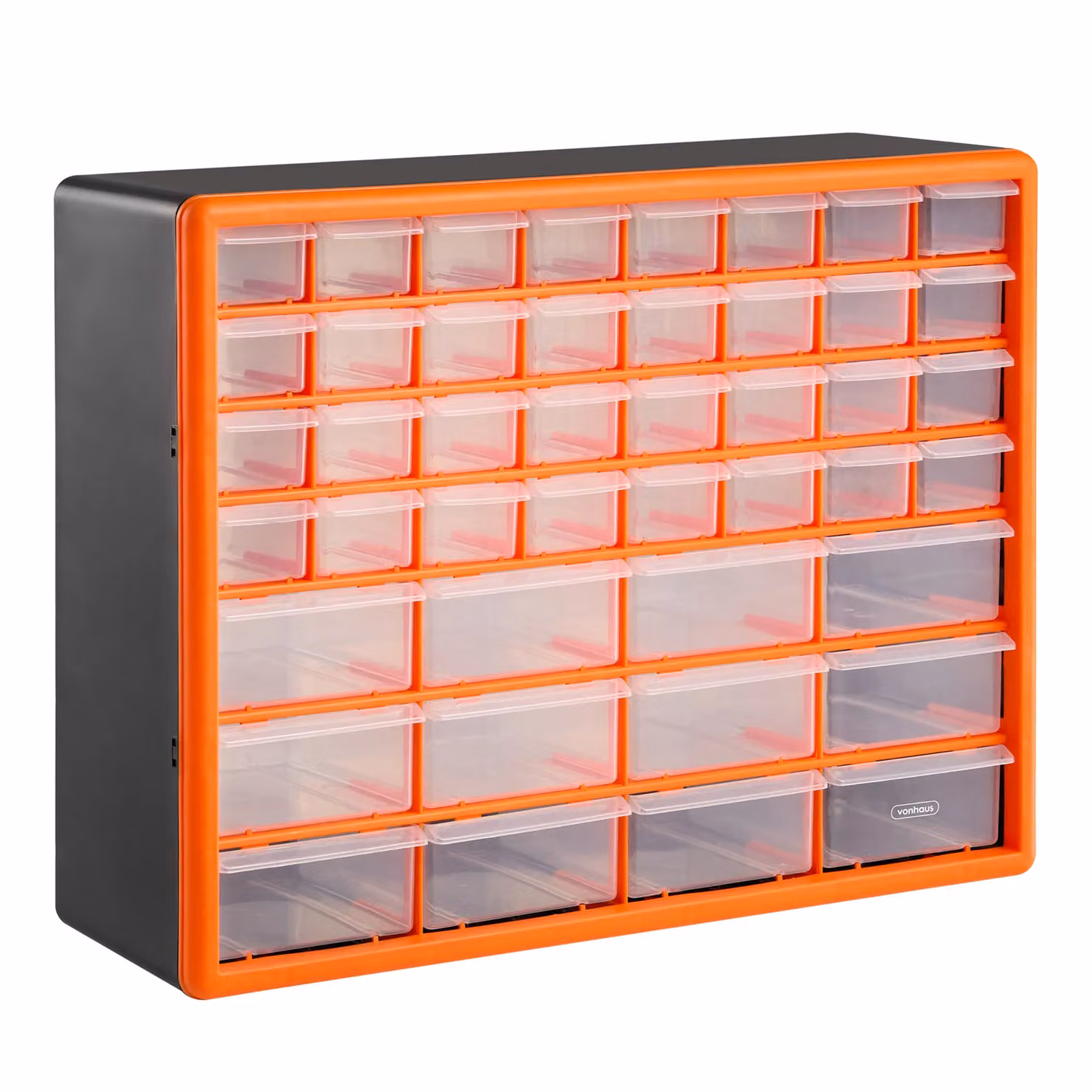 VonHaus 44 Drawer Multi Organiser for Small Parts in Orange and Transparent Plastic, Wall Mounted, W: 27.7 cm, D: 17.5 cm, H: 25.6 cm – 6