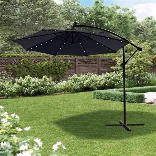 BillyOh Black Cantilever Parasol with 8 Ribs, Crank and Tilt Mechanism and LED Lights
