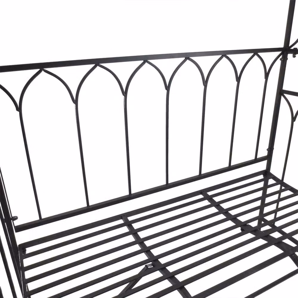 Wyld Haus Moretta Black Metal Garden Bench with Arched Trellis Frame, W/D/H: 115 x 50 x 203 cm – 6