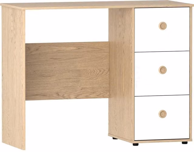Kelvenix Modern Computer Desk in White and Oak with Single Pedestal and 3 Drawers – 1
