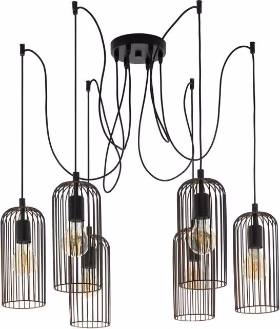 Loops Adjustable Industrial Spider Pendant Light in Black and Copper with 6 x E27 Bulb Sockets