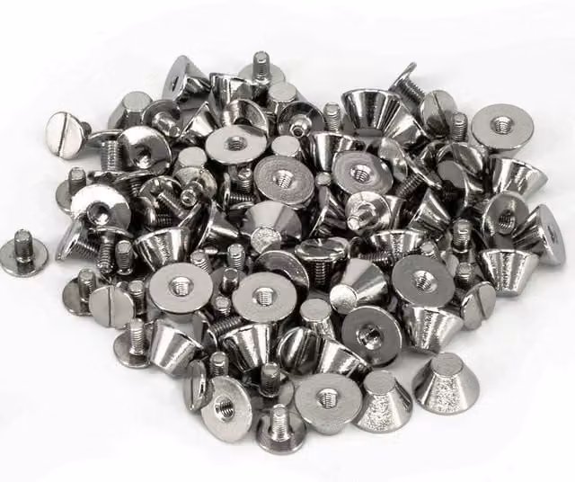 Neel Blue 15mm Mushroom Spike Screwback Flat Head Studs Rivets, 50pcs, Silver and Blue Brass