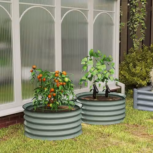 Outsunny Set of 2 Galvanised Steel Raised Garden Beds, Green, W/D/H: 60 x 60 x 30 cm – 6