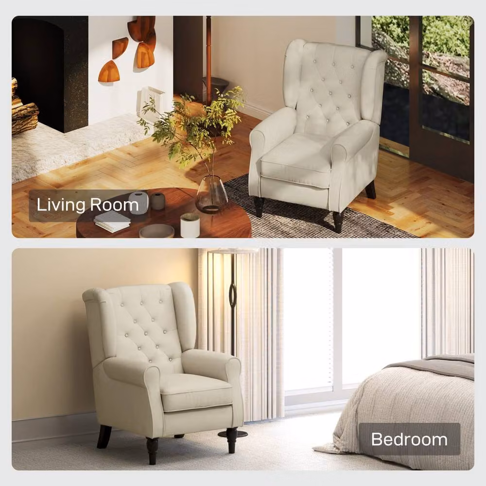 Wyld Haus Vipamo Wingback Accent Chair in Cream White with Button Tufted Fabric Upholstery and Solid Wood Frame – 5