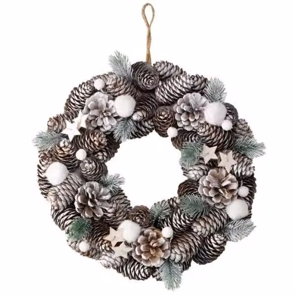 Marco Paul Round Frosted Christmas Pine Wreath in Brown – 2