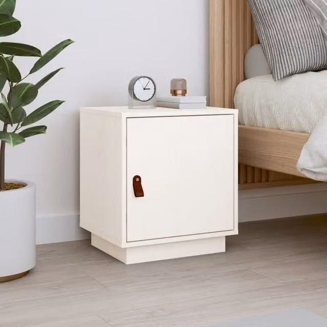 Berkfield Home White Solid Wood Pine Bedside Cabinet, W/D/H: 40 x 34 x 45 cm