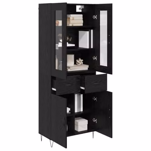 vidaXL Modern Black Oak Highboard with Hinged Doors and Internal Shelves, W/D/H: 69.5 x 34.0 x 90.0 cm