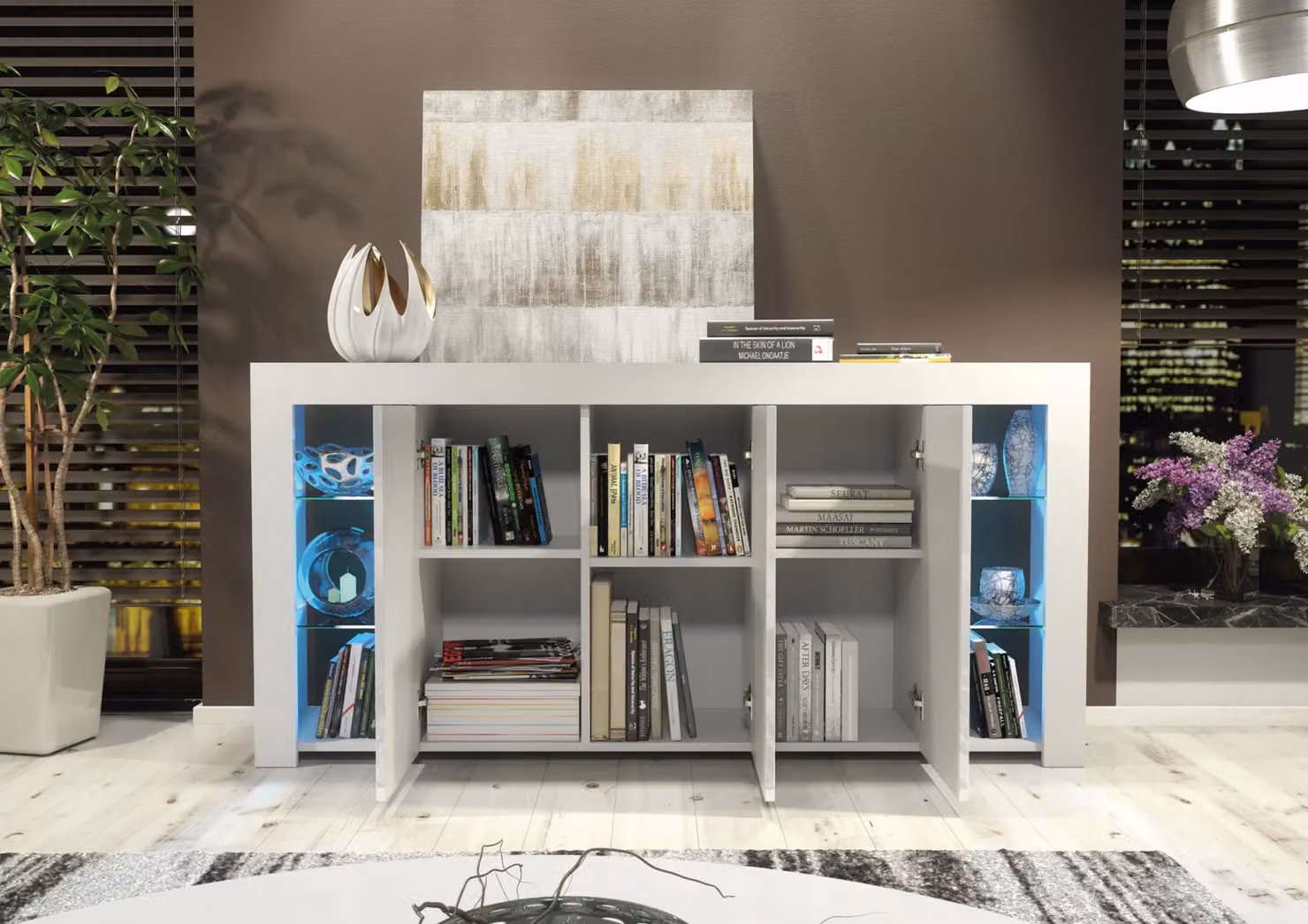 Creative Furniture Eden Sideboard White Gloss Modern Cabinet with Integrated Lighting W: 164 cm, D: 35 cm, H: 83 cm – 5