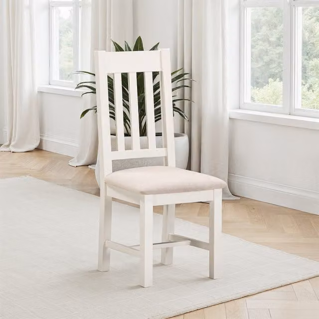 Seconique Classic White Lacquered Dining Chairs with Fabric Seats, Pack of 2