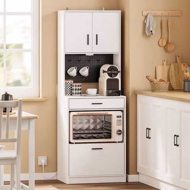SoBuy Modern White Kitchen Sideboard with Pegboard Back
