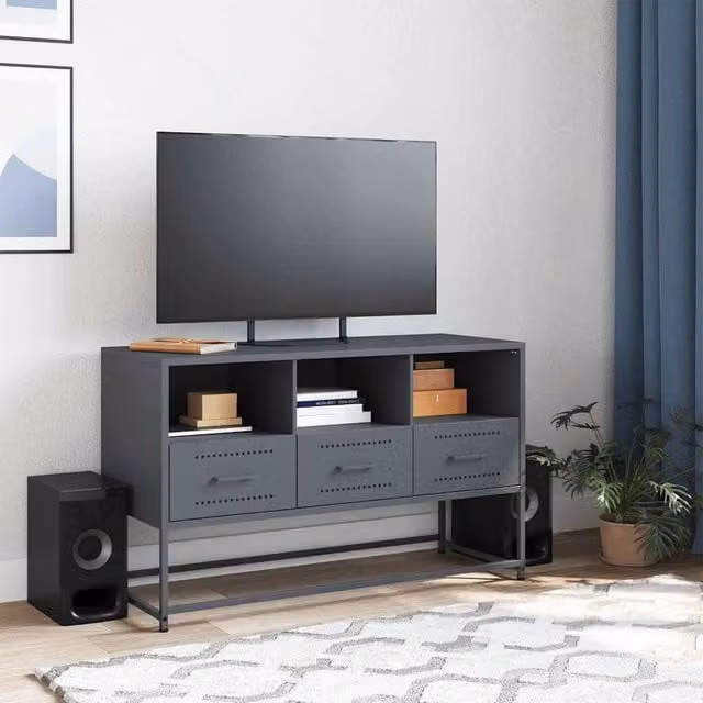 Berkfield Home Anthracite Steel TV Cabinet in Dark Grey, W: 100.5 cm, D: 39 cm, H: 60.5 cm – 1