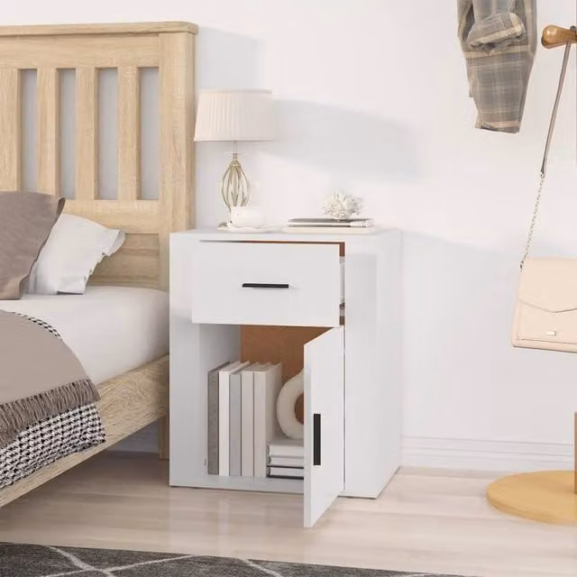 Berkfield Home Classic Bedside Cabinet in White, W/D/H: 50 x 36 x 60 cm