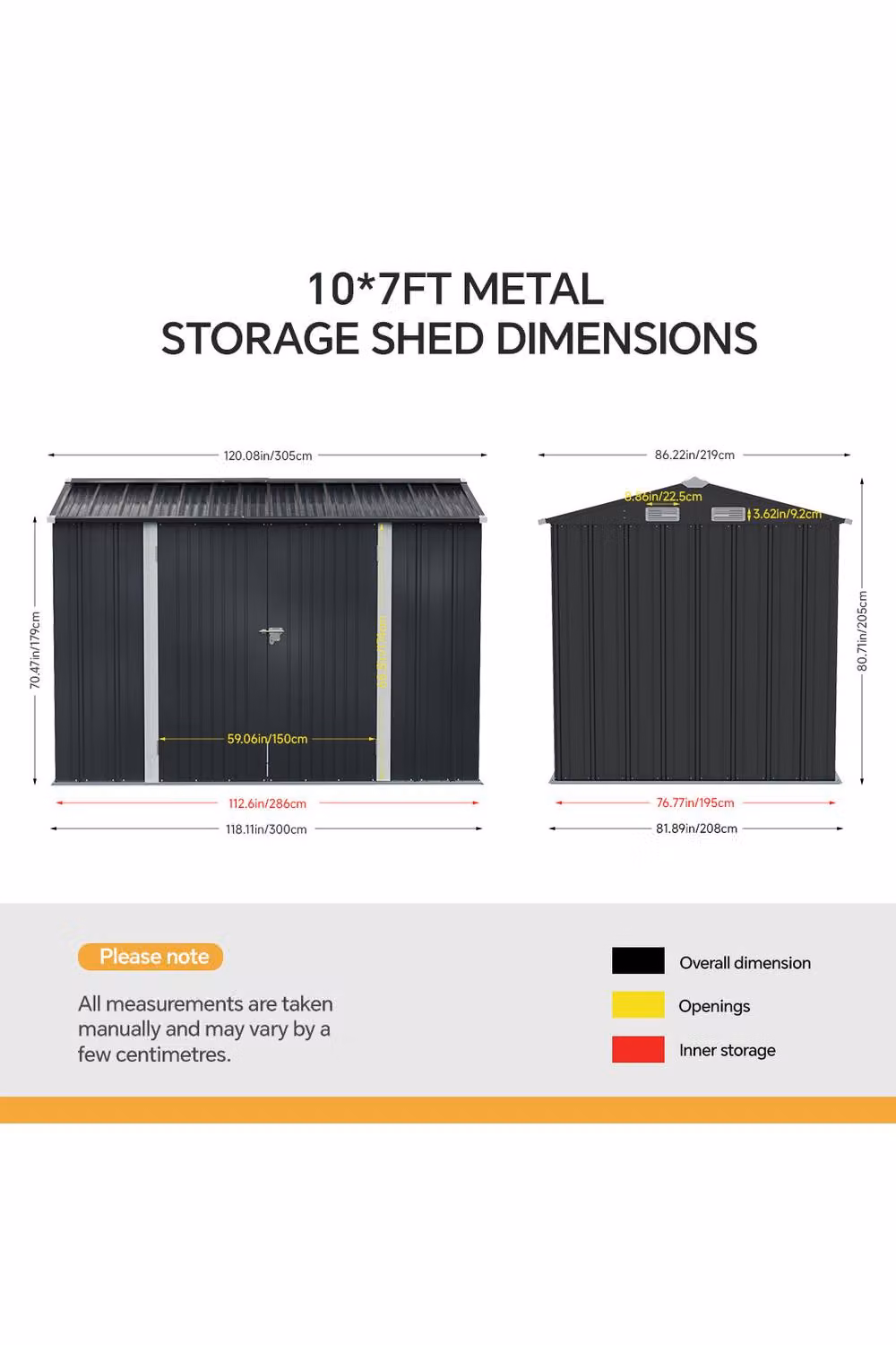 Living and Home Large Metal Garden Tool Storage Shed with Double Doors in Dark Grey, W: 304.8 cm, D: 213.36 cm, H: 205.0 cm – 2