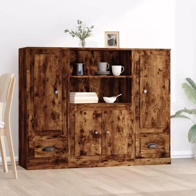 Berkfield Home Set of 3 Smoked Oak Tall Units in Brown Engineered Wood – 1