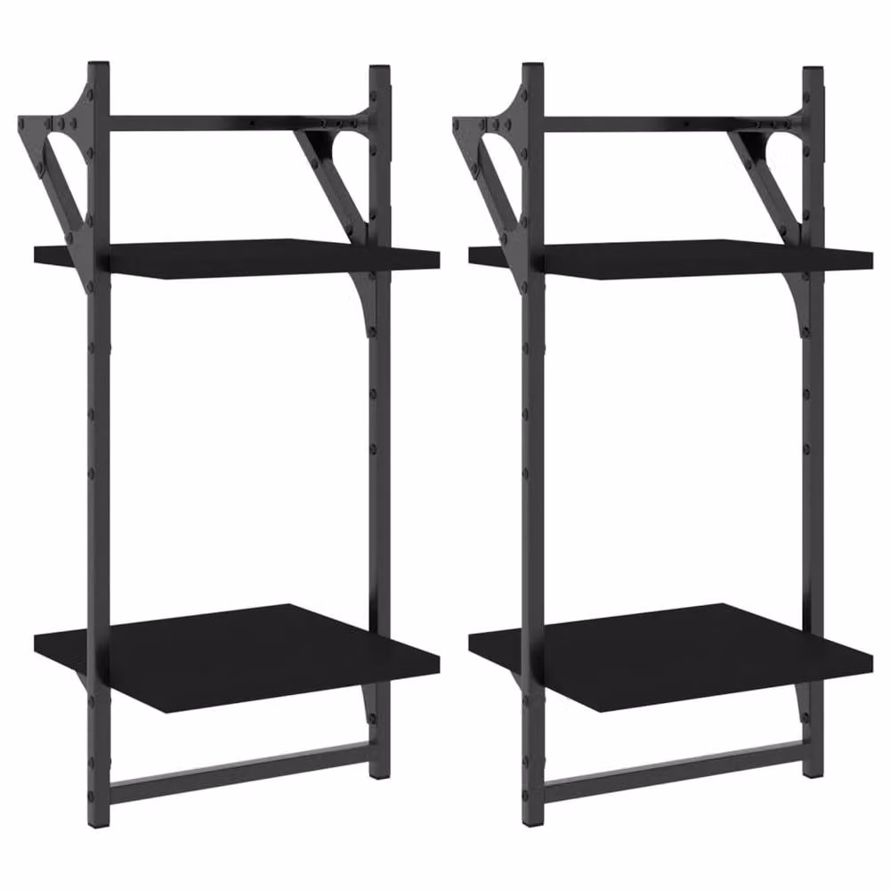Berkfield Home Beautiful 2-Tier Wall Mounted Shelves with Bars, Black, W/D/H: 30 x 25 x 65 cm – 3