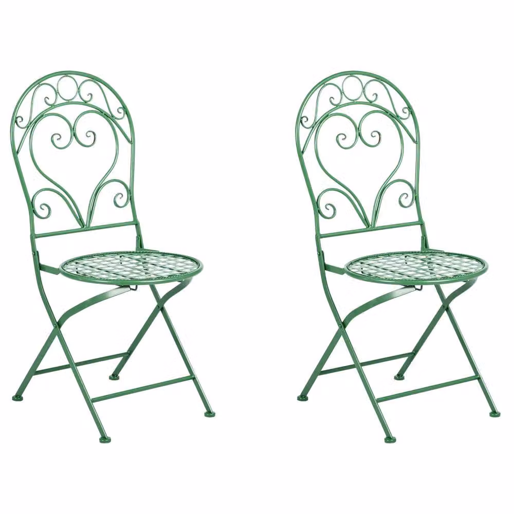 Wyld and Coco Set of 2 Green Powder-Coated Steel Vintage Outdoor Chairs – 2