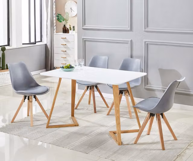 Life Interiors Sophie Dallas Mid-Century Dining Set with Rectangular Table and 4 Grey Chairs