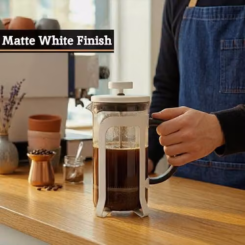Premier Housewares Matte White Cafetiere, 350ml, Silver and White – 4