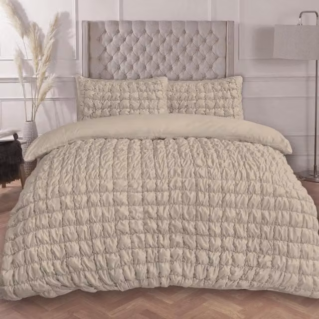 OHS Beige Seersucker Quilted Duvet Cover and Pillowcase Set