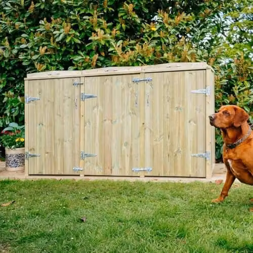 Buttercup Farm Shireburn Triple Wheelie Bin Store in Natural Brown, W: 203 cm, D: 80.4 cm, H: 120 cm