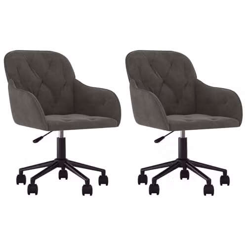 vidaXL Set of 2 Modern Swivel Dining Chairs in Dark Grey Velvet with Metal Frame, W/D/H: 55 x 59.5 x 77 cm