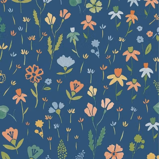 Grandeco Blue and Black Floral Botanical Textured Wallpaper