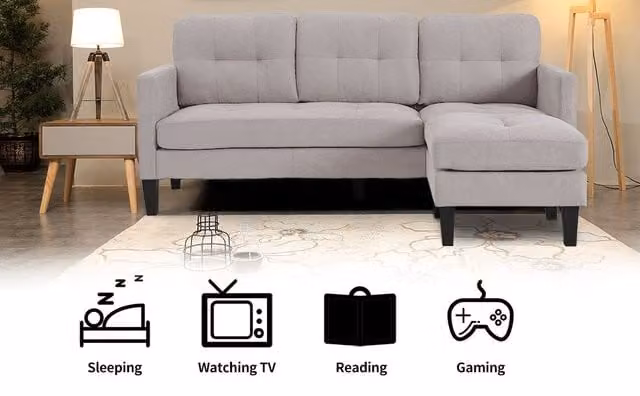 Snugg Furniture UK Limited Lancer Reversible Fabric 3 Seater L-Shape Sofa with Matching Ottoman in Beige and Grey