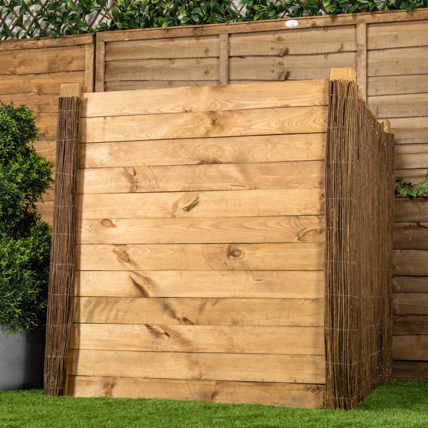 Primrose Wooden Compost Bin with Slatted Design in Brown, 1000 Litre – 2