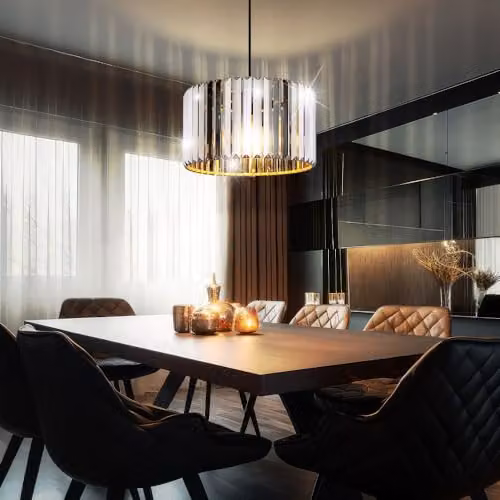 Netlighting Nowa Run Pendant Ceiling Light with Smoke Crystal and Wood Effect in Brown – 5