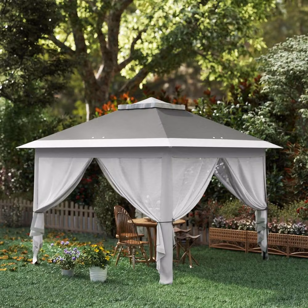 Outsunny Pop Up Gazebo with Double Roof and Mesh Sidewalls in Grey, W: 330 cm, D: 330 cm, H: 288 cm – 6