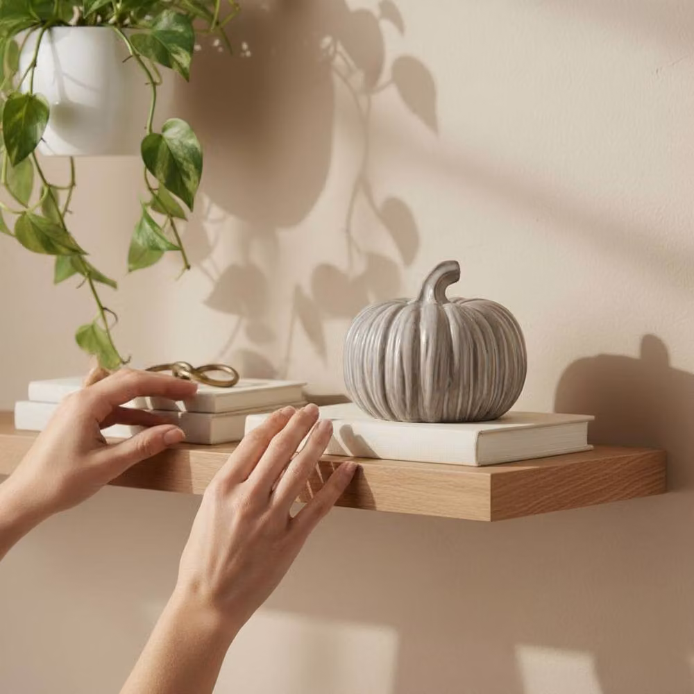 Four Candle Glazed Ceramic Pumpkin Autumn Tabletop Ornament, Grey, W: 15.0 cm, D: 11.0 cm, H: 4.0 cm – 2