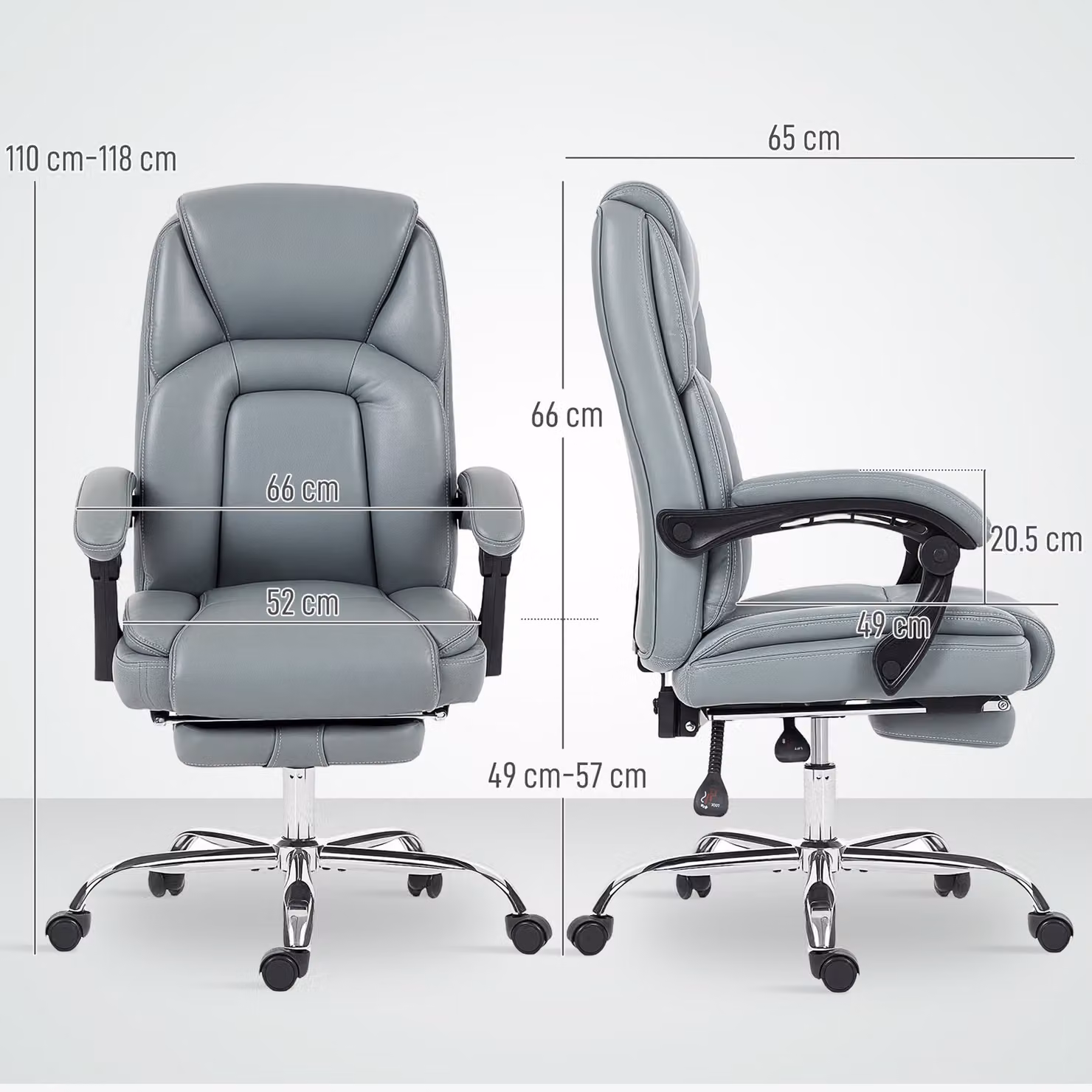 HOMCOM Grey Faux Leather Reclining Executive Office Chair with Footrest and Headrest – 3