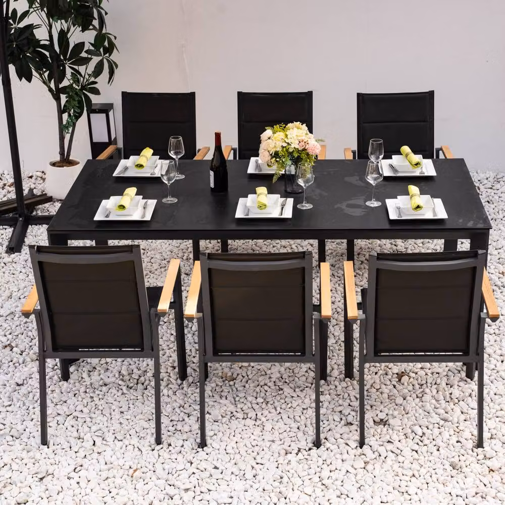 Mimo Modern 6-Seater Dining Set with Grey Ceramic Table Top and Aluminium Chairs – 7