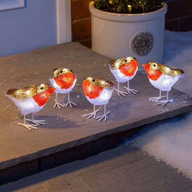 Christow Robin LED Christmas Lights, Battery Operated Indoor and Outdoor Xmas Decorations, Cream – 1