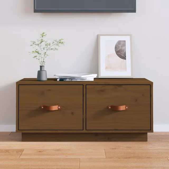 Berkfield Home Rustic Solid Wood Pine TV Cabinet in Honey Brown, W/D/H: 80 x 34 x 35 cm