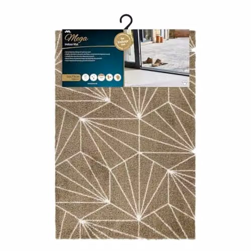JVL Mega Machine Washable Non-Slip Entrance Doormat, Brown Geo, W: 50 cm, D: 75 cm