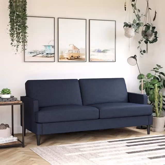Dorel Home Asher Blue Linen Upholstered Sofa