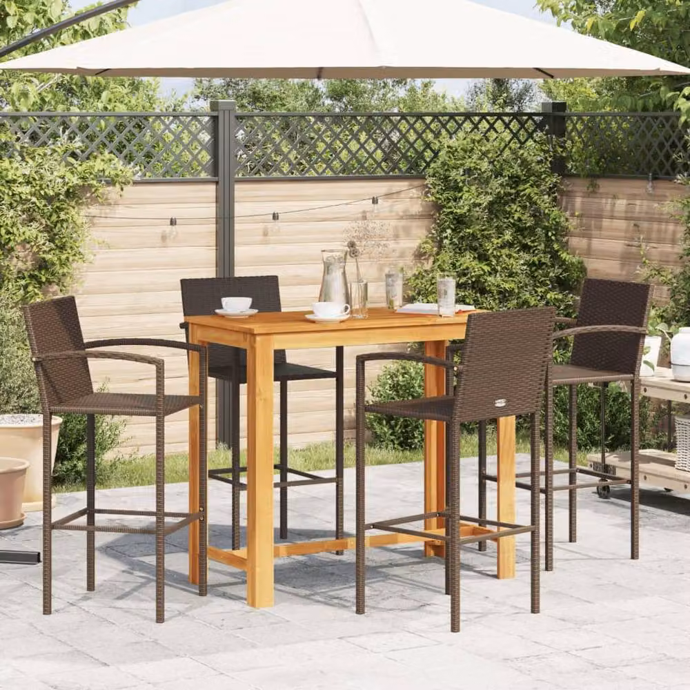 Berkfield Home 5 Piece Brown Acacia Wood and Poly Rattan Garden Bar Set – 2