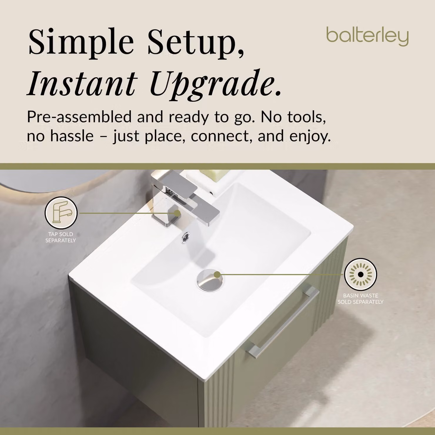 Balterley Wall Hung 1 Drawer Minimalist Vanity Unit with Basin, Satin Green – 2
