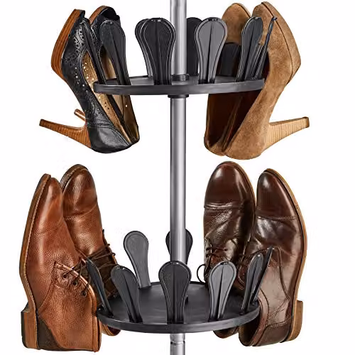 tectake 8-Tier Rotating Shoe Rack in Black with Height-Adjustable Pole (100-300 cm) – 5