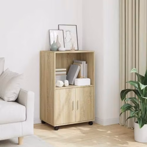 vidaXL Rolling Cabinet in Sonoma Oak, Brown and Beige, W/D/H: 55 x 40 x 91 cm – 2