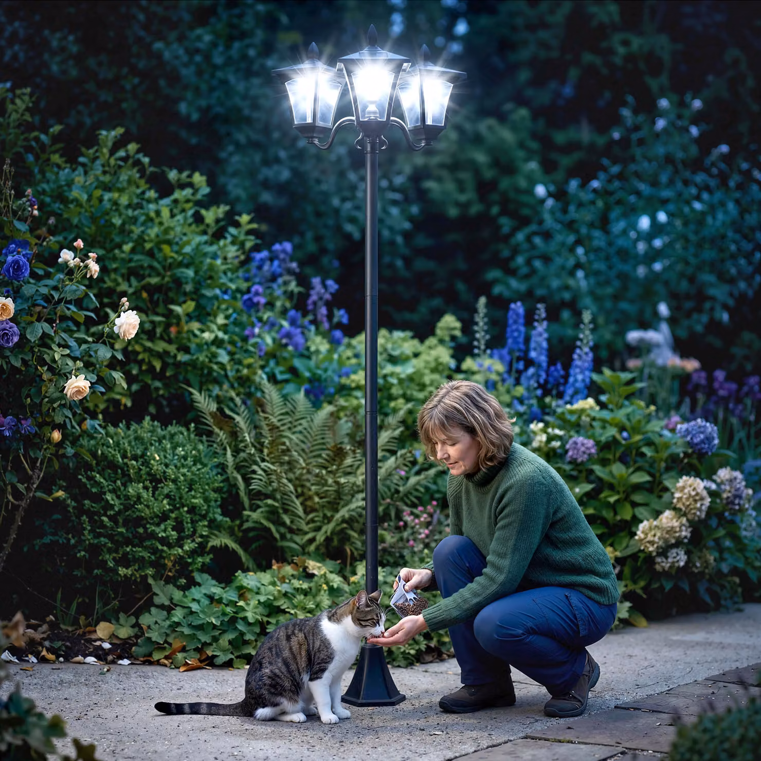 Outsunny 3-Light Solar Powered LED Lamp Post, Black, H x W x D: 182.5 x 47 x 51.5 cm – 2
