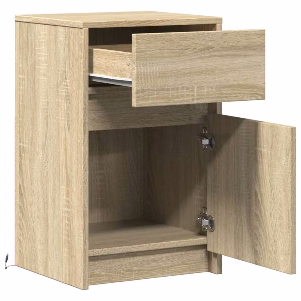 Berkfield Home Sonoma Oak Bedside Cabinet with Integrated LED Lights in Light Brown – 4
