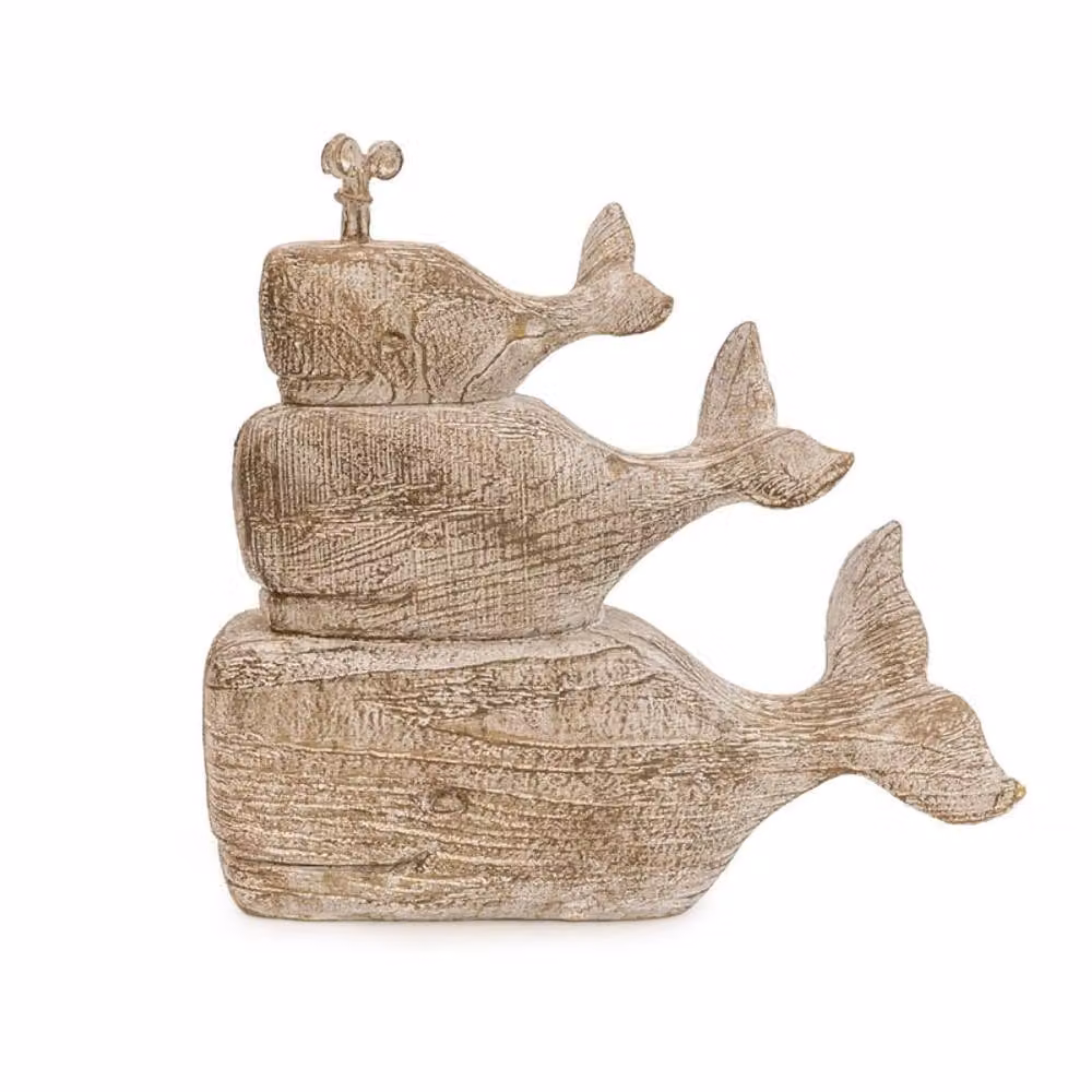 Madison & Mayfair Stacked Whale Sculpture in Beige Wood – 2